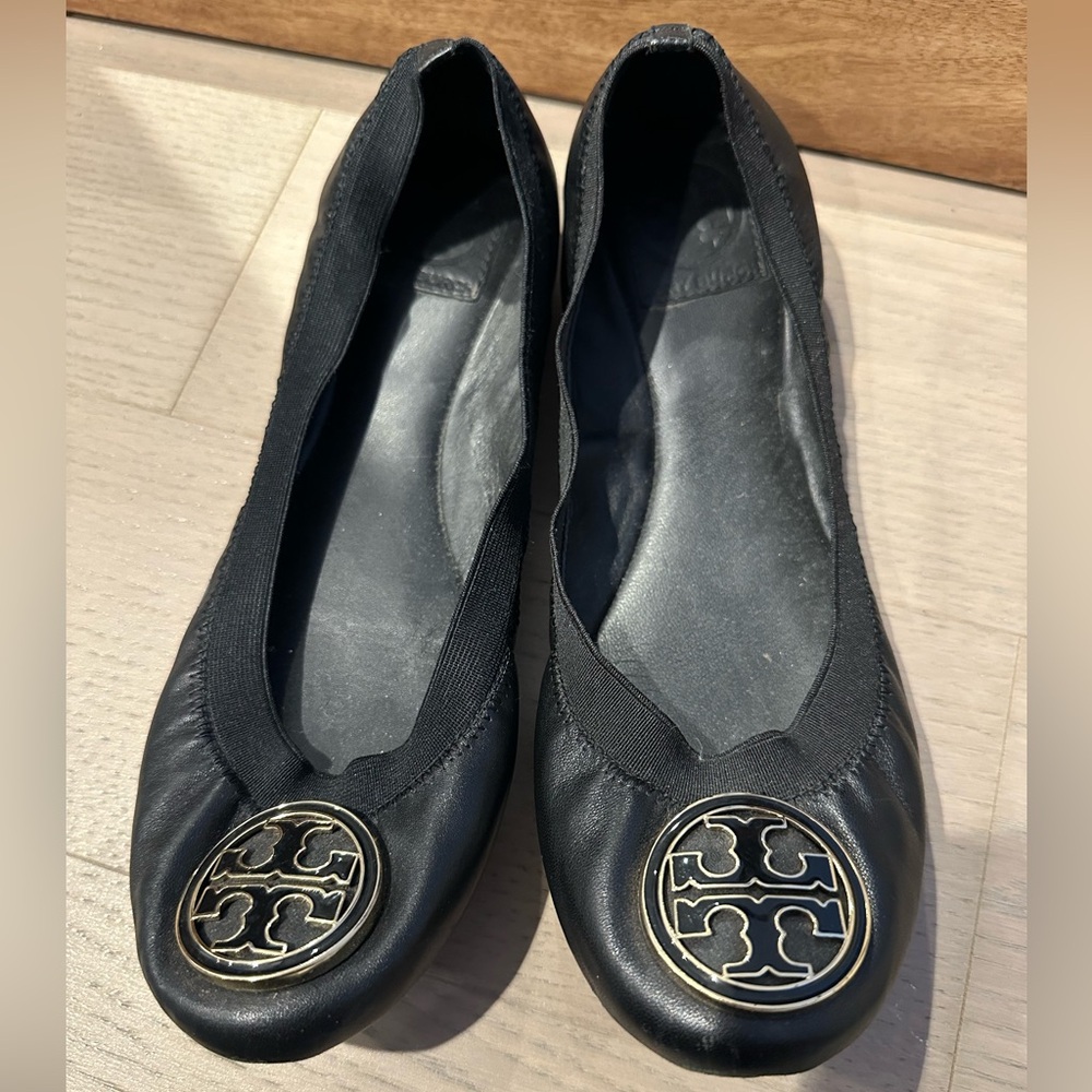 Tory Burch black leather flats size 9